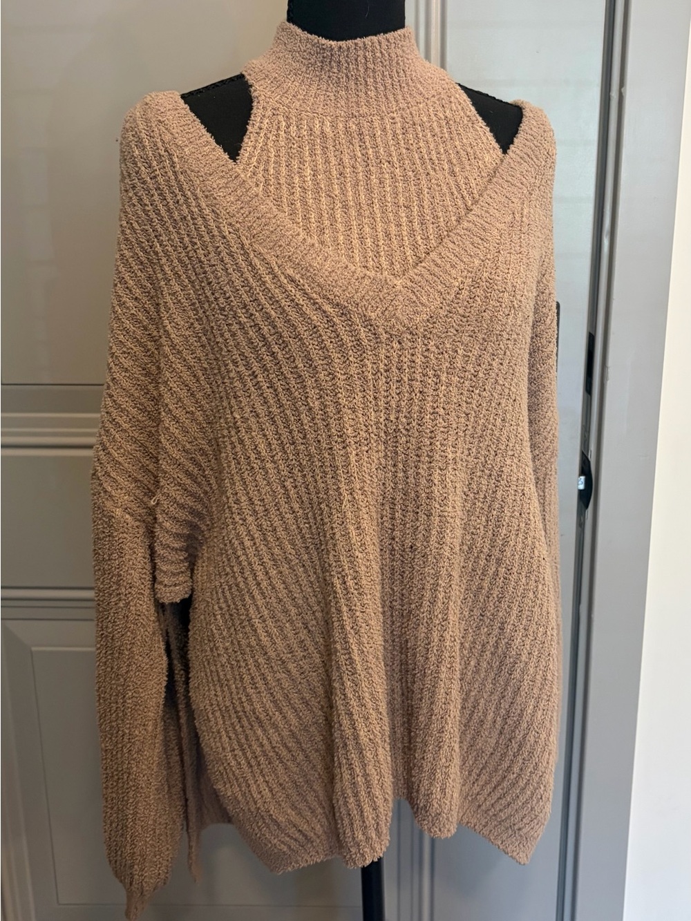 SHEIN Taupe Mock-Layered V-Neck Knit Sweater